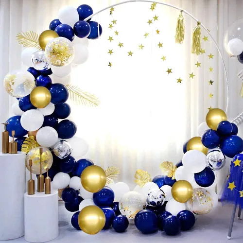Vista 3 de Paquete de 100 globos de color azul marino de 12 pulgadas, cromados, redondos, helio, perla, azul oscuro, para decoración de bodas, cumpleaños