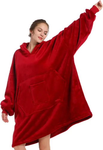 Vista 18 de REDESS Blanket Hoodie Sweatshirt, Wearable Blanket Oversized Sherpa Hoodie Beige