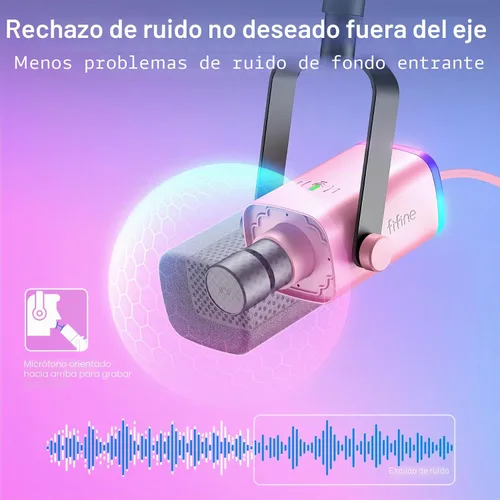 Vista 4 de FIFINE XLR Micrófono Gaming USB, Kit de Micrófono Dinámico para PC para Vocal, Grabación, Podcast, Micrófono RGB de Streaming con Conector para Rosa