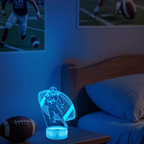 Vista 5 de Attivolife Luz nocturna de jugador de fútbol americano para niños, lámpara LED de ilusión de rugby 3D, 16 colores cambiantes con control remoto