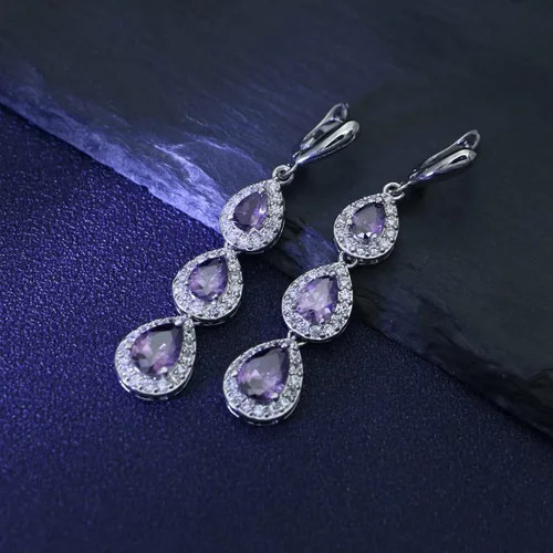 Vista 7 de LMXXVJ Aretes colgantes de gota para mujer, aretes largos de lujo con piedras preciosas, joyería de moda, cumpleaños, aniversario, día de la madre