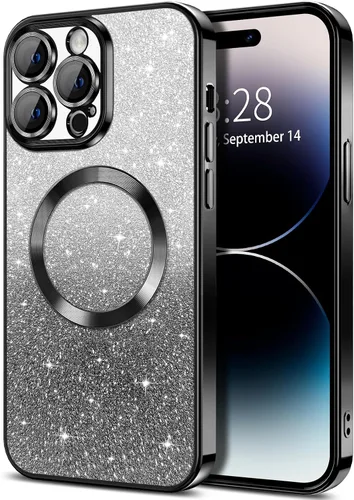 Vista 144 de Hython Funda para iPhone 13 Pro transparente con purpurina magnética [compatible con MagSafe] Protector completo de lente de cámara delgado