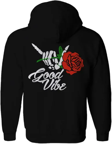 Vista 3 de Good Vibe Flowers Bones Hand Shaka Cool Vintage Hipster Sudadera con capucha