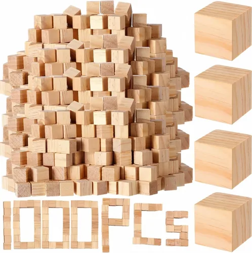 Vista 11 de Barydat 300 piezas 1 cm de bloques de madera, bloques sin acabar para manualidades, bloques de madera lisa para proyectos de manualidades, bloques
