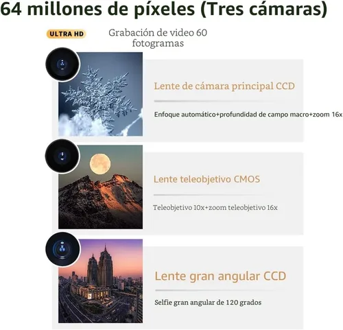 Vista 4 de Cámara Digital 4K CCD de 64MP con Video Flash Digital, Cámara con Pantalla Táctil, Zoom Digital 16X, Visión Nocturna IR, Blanca