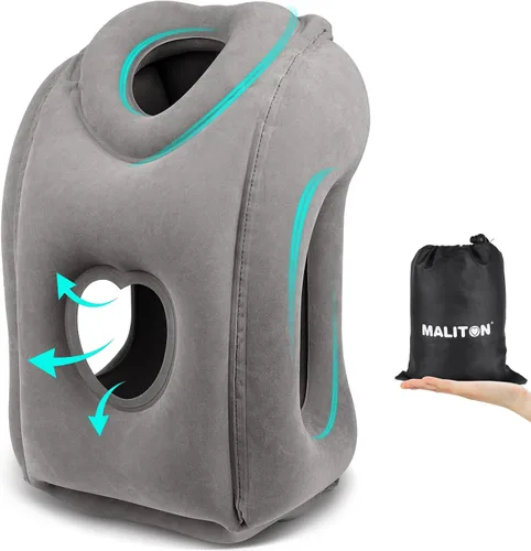 Vista 10 de Maliton Almohada inflable de viaje para avión para dormir cómodamente y aliviar el dolor de cuello y hombro, almohada inflable para la cabeza