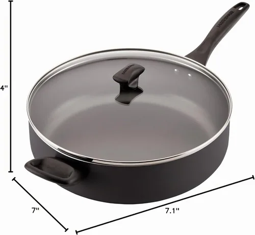 Vista 9 de Farberware Sartén Jumbo/Para Saltear Antiadherente Apta para Lavavajillas con Mango Auxiliar - 6 Cuartos, Negro