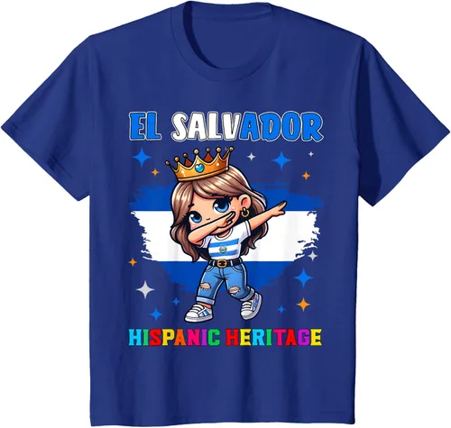 Vista 48 de Camiseta infantil El Salvador Dabbing Girl Hispanic Heritage Celebration, Negro