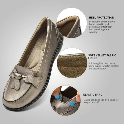 Vista 4 de Artisure Mocasines de cuero clásicos y cómodos para mujer, estilo casual, con borlas, bonitos zapatos de vestir para el trabajo, oficina, zapatos