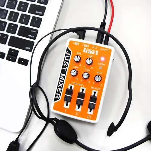 Vista 2 de JUST MIXER mezclador de audio/DJ - Mezclador de audio de bolsillo portátil alimentado por batería/USB con 3 canales estéreo (3.5mm) más interruptor
