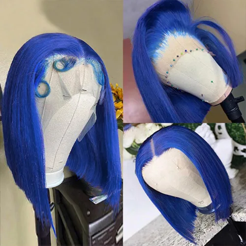 Vista 25 de Pelucas de cabello humano lacio marrón rojizo de 8 pulgadas, #33 13x4 HD, transparente, color marrón rojizo, peluca frontal de encaje frontal