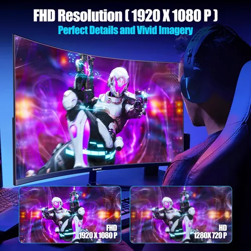 Vista 4 de Gawfolk - Monitor curvo de juegos de 27 pulgadas, 144Hz/180Hz, monitor de PC Full HD 1080P, pantalla de computadora sin marco de 1800R