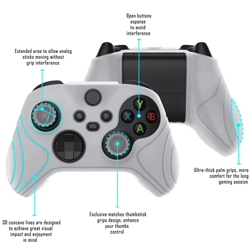 Vista 3 de eXtremeRate PlayVital Glow in Dark Green Samurai Edition Anti-slip Controller Grip Silicone Skin for Xbox Core Controller, Ergonomic Protective Case