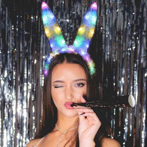 Vista 6 de CAKURE Diadema de orejas de conejo, diadema LED láser con orejas de conejo, diadema brillante para fiesta, cosplay, accesorios para el cabello