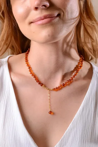 Vista 6 de Collar de ámbar para mujer con cierre de plata chapada en oro de 18 quilates, 19 pulgadas con extensor de 2 pulgadas, hecho a mano con cuentas