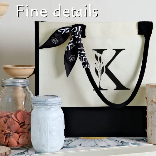 Vista 5 de CROWNED BEAUTY Bolsa de lona con bolsillo con cremallera, regalo personalizado para mujeres, monograma bordado con letra inicial K CT37-K