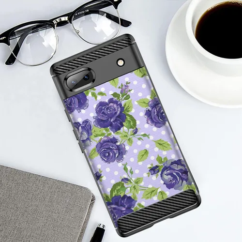 Vista 3 de CasesOnDeck - Funda compatible con Google Pixel 6A (2022) / Pixel 6A] cubierta de parachoques de TPU suave con textura de fibra de carbono flexible