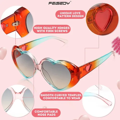 Vista 4 de FEISEDY Gafas de sol con forma de corazón de amor para mujer, gafas retro de estilo lindo B2341