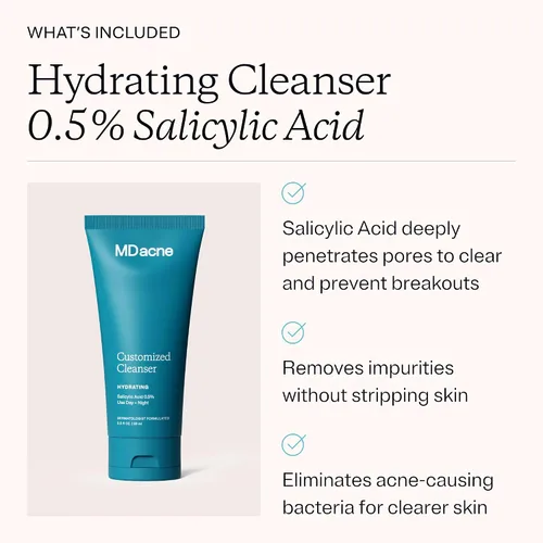 Vista 7 de MDacne Kit de Tratamiento Facial para Acné en 3 Pasos, Crema de Peróxido de Benzoilo 2.5%, Limpiador de Ácido Salicílico, Hidratante de Niacinamida