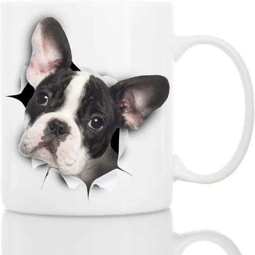 Vista 12 de Taza negra de bulldog francés – Taza de café divertida de cerámica – Regalo perfecto de bulldog francés – Bonita taza de café novedosa – Gran