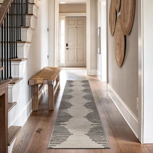 Vista 19 de Rugshop Alfombra bohemia a rayas resistente a las manchas, color beige, 2 x 7 pies