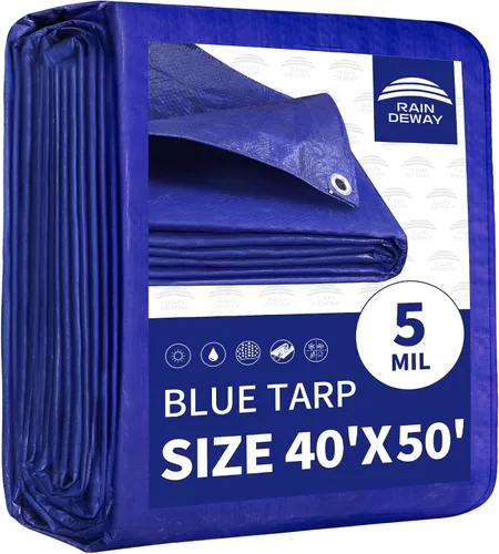 Vista 85 de RAINDEWAY Tarps - Lona impermeable de color azul de 4 x 16 pies de grosor, resistente a desgarros, multiusos, para techo, campamento, automóvil