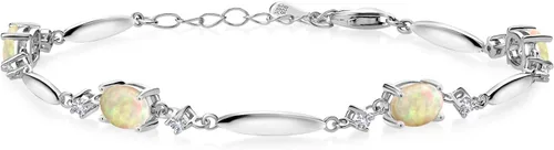 Vista 56 de Gem Stone King 925 Sterling Silver Gemstone Birthstone and White Created Sapphire Tennis Bracelet For Women Oval 7X5MM and 2MM 6 Inch + 1 Inch