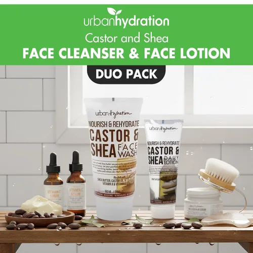 Vista 4 de Urban Hydration Castor and Shea - Limpiador facial y loción facial Duo Pack Combate la piel seca, limpia, hidrata y unifica el tono de la piel