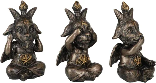 Vista 4 de Ebros - Juego de 3 figuras de Samael Lilith See Hear Speak No Evil Baphomets de LaVeyan Devil Baphomet The Caduceus Symbol Altar Accent Statues