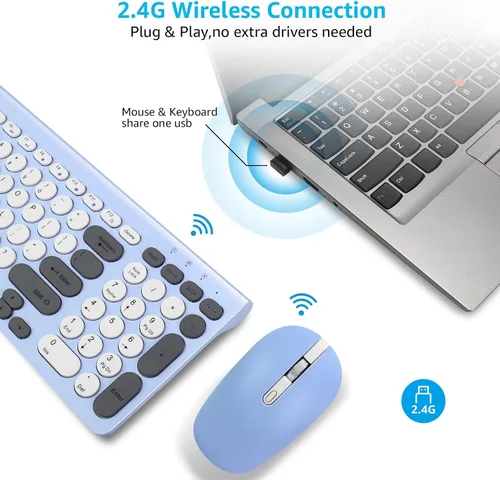 Vista 3 de LeadsaiL Combo de teclado y mouse inalámbricos, mouse USB inalámbrico y teclado de computadora, compacto y silencioso para computadora portátil