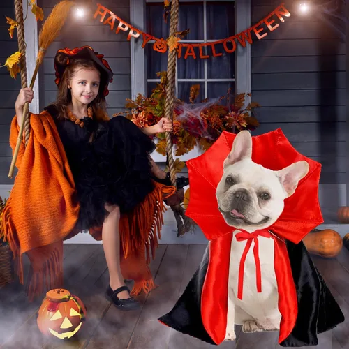 Vista 2 de GOYOSWA Disfraz de Halloween para perro, disfraz de vampiro, capa de vampiro, capa de vampiro, disfraz de Halloween para perros pequeños, medianos