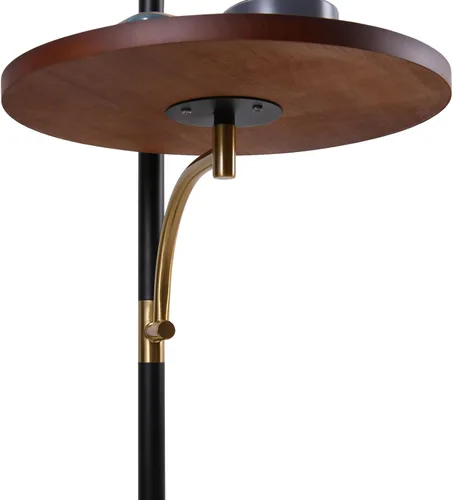 Vista 8 de Lámpara de pie industrial con mesa de madera, moderna lámpara de pie de arco negro para sala de estar, lámpara de poste de pie con base de mármol