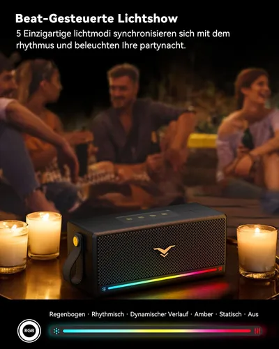 Vista 8 de Altavoz Bluetooth, altavoz retro StageSound inalámbrico, altavoz portátil con refuerzo de graves, 80 W, IP67 impermeable, luces LED, emparejamiento