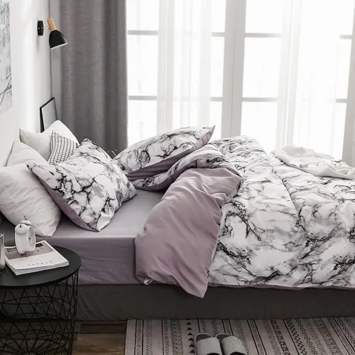 Vista 4 de Juego de 3 piezas de ropa de cama de mármol, funda de edredón de poliéster, juego de funda de edredón para el hogar, dormitorio, hotel, tamaño doble