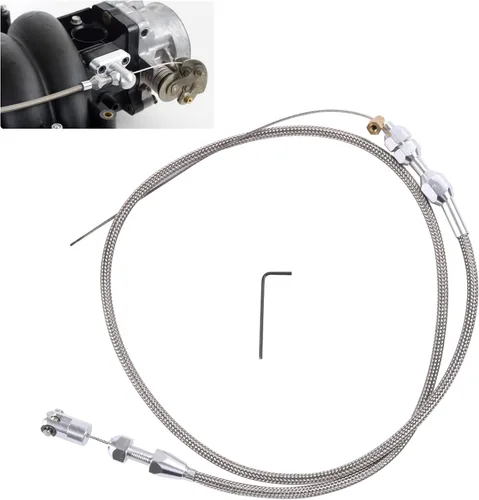 Vista 8 de Kit de cable de acelerador trenzado de acero inoxidable de 24 pulgadas con cubierta de bloqueo, con ajuste de aluminio y casquillo, cables