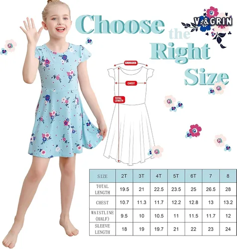 Vista 5 de V.&GRIN Vestido de niña suave de manga larga floral twirly casual y vestido de fiesta para niños pequeños de 2 a 8 años
