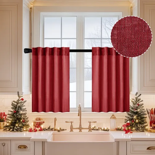 Vista 98 de MIULEE - Cortinas semitraslúcidas suaves y gruesas con textura de lino para cocina y ventana de baño, con trabilla trasera y bolsillo para Blanco