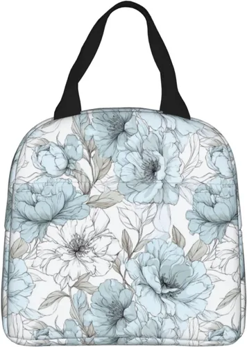 Vista 31 de Lonchera con diseño a cuadros azules aislada, bolsa térmica para almuerzo para adultos, niños, niñas, mujeres, oficina, trabajo, escuela, picnic
