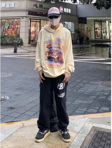 Vista 3 de American Vintage Denim Pantalones ins Moda Europea y Americana Hiphop Fried Street Jeans Pantalones de pierna ancha para hombre
