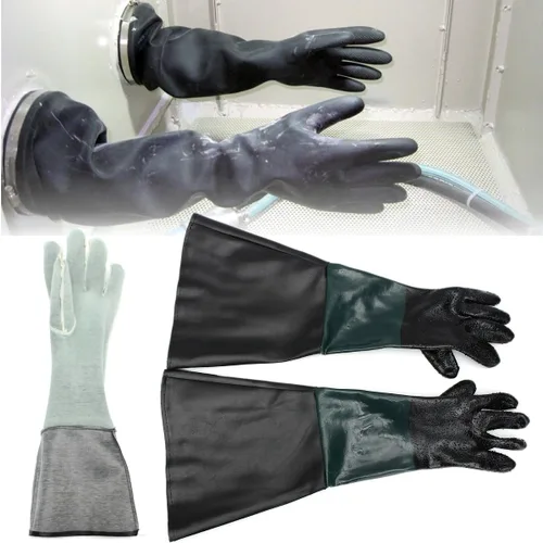 Vista 8 de Guantes de goma para gabinete de chorro de arena de 23.6 pulgadas, guantes de chorro de arena para gabinete abrasivo de chorro de arena