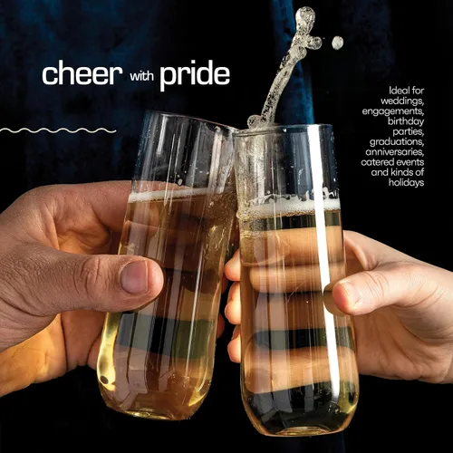 Vista 5 de DECADORN Copas de champán transparentes sin tallo de plástico, 24 unidades, copas de champán de plástico de 9 onzas, vasos de mimosa duraderos