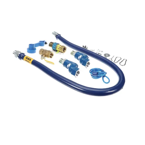 Vista 3 de Dormont 1675KIT2S48 Kit de manguera de conector de gas azul con desconexión rápida, dispositivo de sujeción, válvula y 2 giros, 3/4 pulgadas