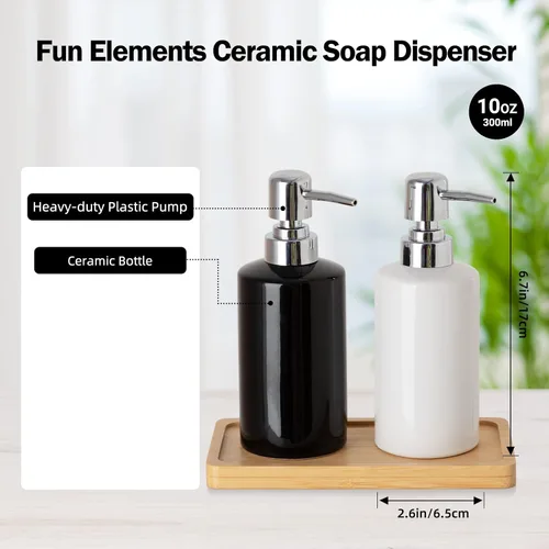 Vista 2 de Dispensador de jabón FE, dispensador de jabón líquido de cerámica de 300 ml/10 oz, dispensador de jabón recargable para cocina, baño y lavadero