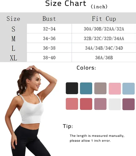 Vista 6 de Everrysea Sujetador deportivo largo para mujer, con relleno, para yoga, entrenamiento, camisetas sin mangas, camisola de fitness