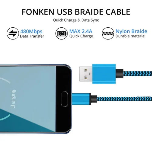 Vista 6 de Cable de carga micro USB para teléfono Android, paquete de 2 cables de carga rápida de 6 pies para Moto E5 G5 G6 Play, Alcatel 1B 1C 1L 1S 1V 1X 1SE