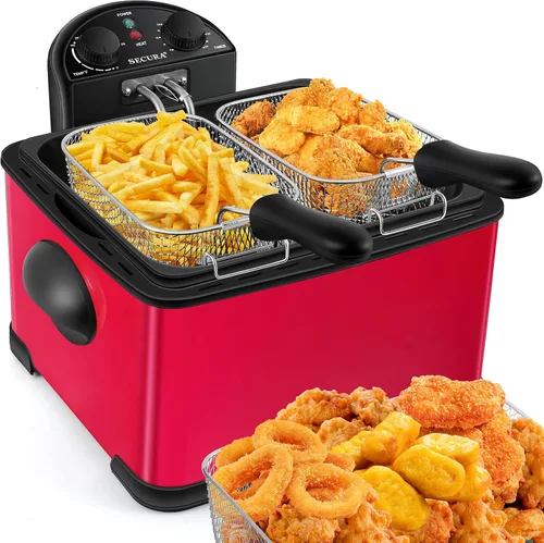 Vista 8 de Secura freidora eléctrica profunda con 3 cestas de acero inoxidable de 1700 vatios con temporizador, filtro de olor extra gratuito, 4.2 l/17 tazas
