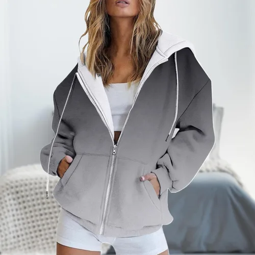 Vista 3 de ADJHDFH Sudadera casual de manga larga con cremallera para mujer, cuello redondo, sudadera con capucha Y2K