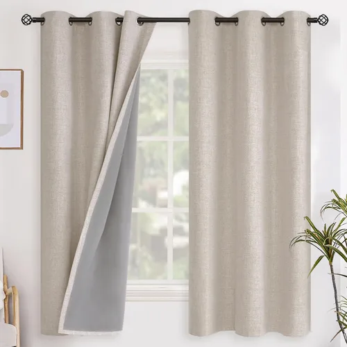 Vista 30 de YoungsTex - Cortinas opacas de lino para dormitorio, oscurecimiento de la habitación, cortinas con textura de lino, paneles con aislamiento térmico