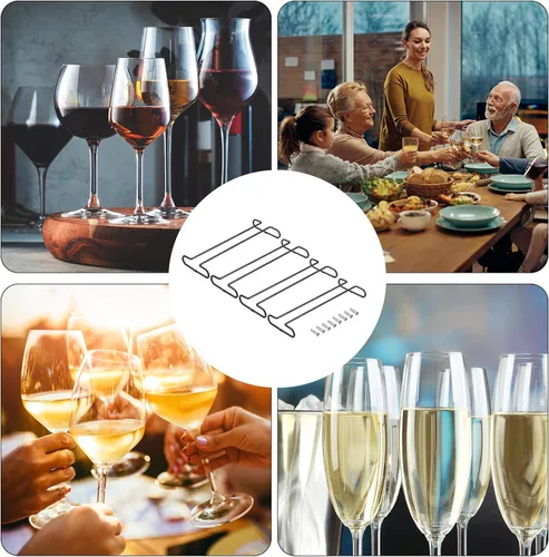 Vista 7 de UXcell Estante para copas de vino para debajo del gabinete, organizador de copas de acero inoxidable de 4 piezas, colgador de 10 pulgadas para copas