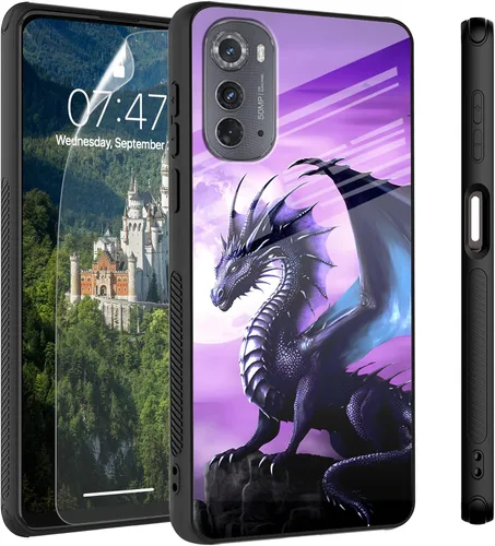 Vista 88 de Funda para Motorola Moto Edge 2022, cubierta trasera de vidrio templado con protector de pantalla, funda protectora a prueba de golpes para Motorola